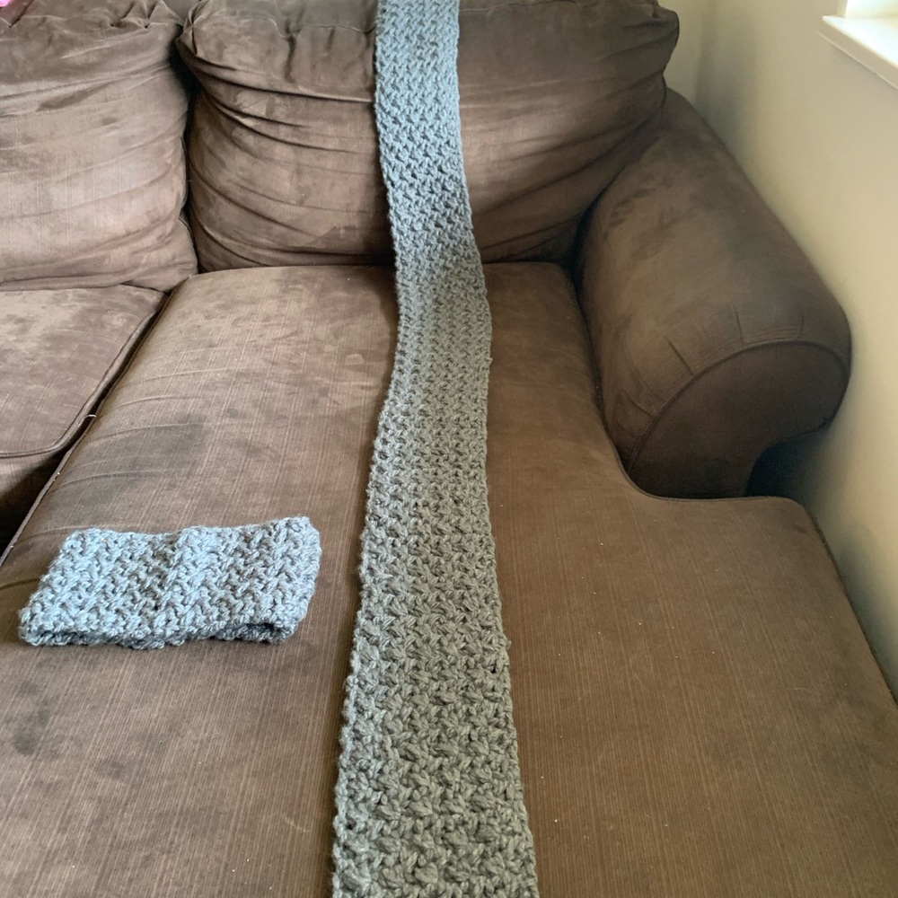 A super soft tightly crocheted extra large scarf with headband